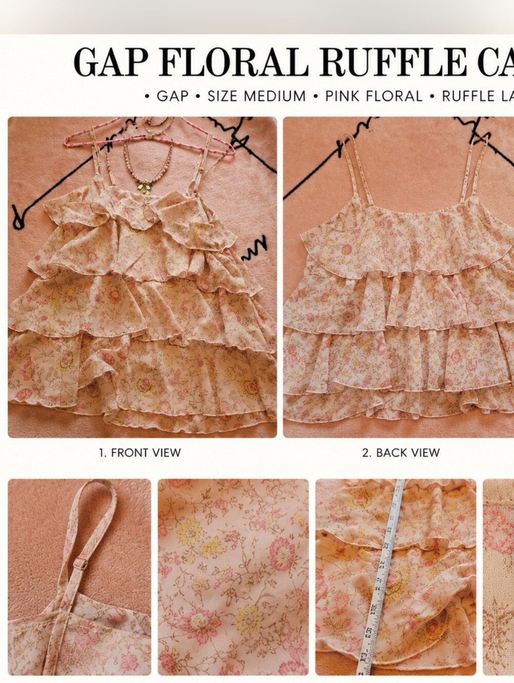 GAP Cream and Pink Floral Ruffle Camisole